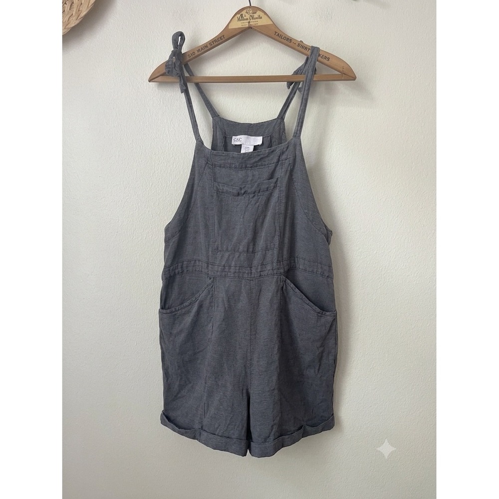 C&C‎ Clothing dusty blue chambray shortalls tie straps hippie M comfort
